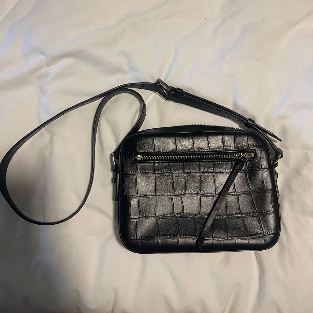 All Saints Black Croc-Embossed Crossbody Bag